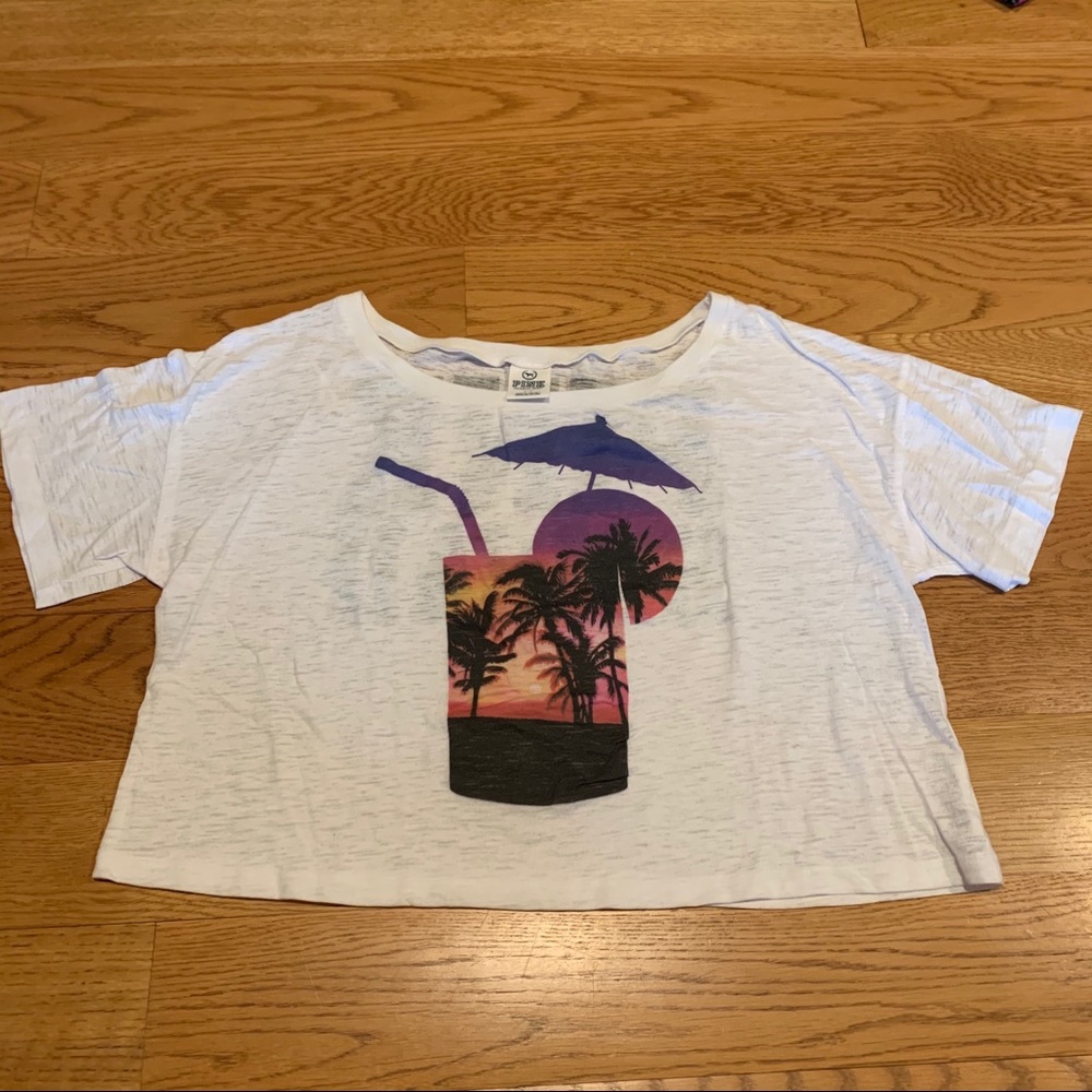 PINK Hawaii White Cropped Shirt Size S🍹